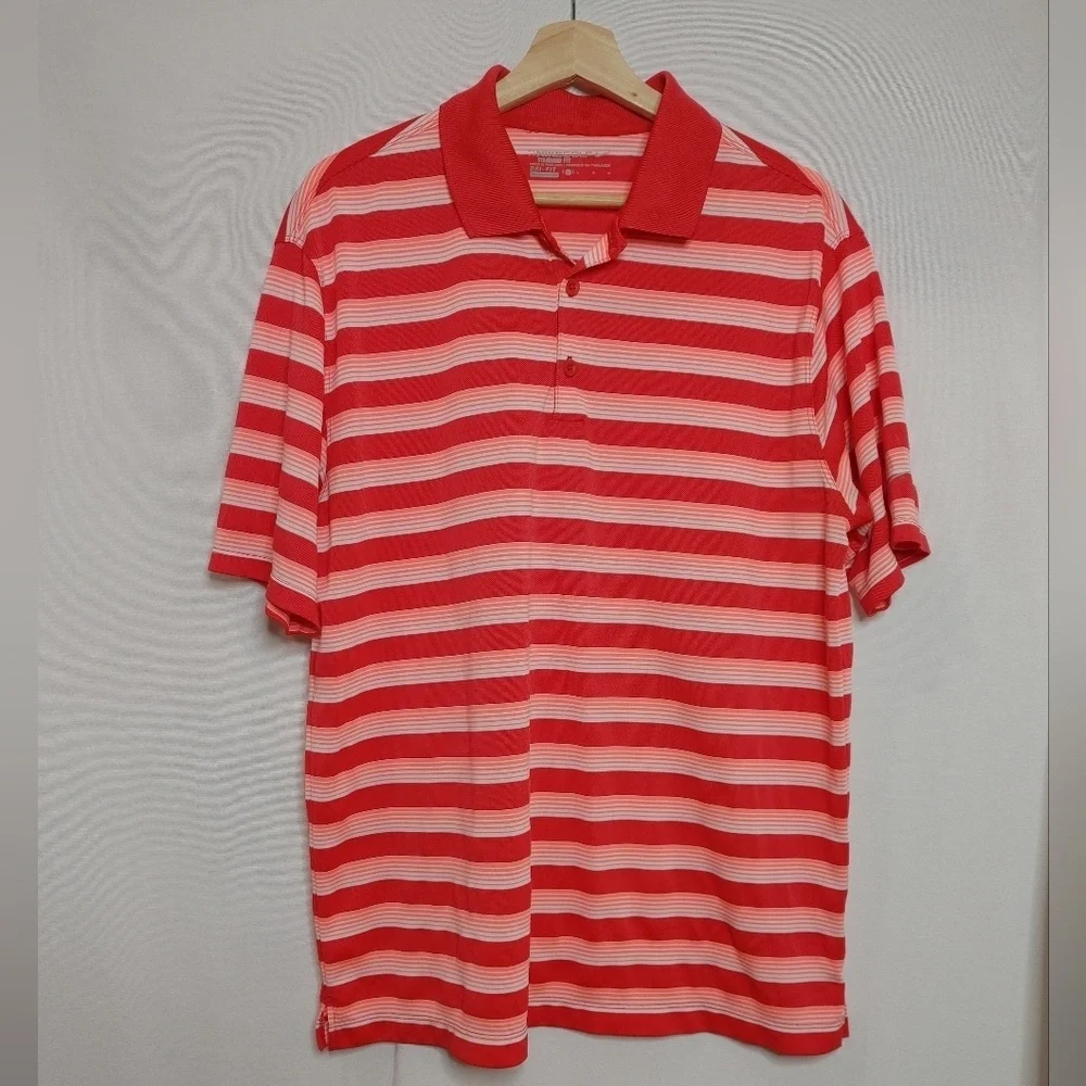 Nike Golf Standard Fit Polo Shirt Short Sleeve Pink‎ Orange White Stripe Melon L